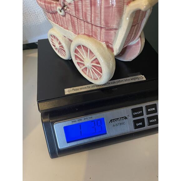 planter baby carriage pink Midcentury american pottery boho USA made small vtg - Picture 13 of 13